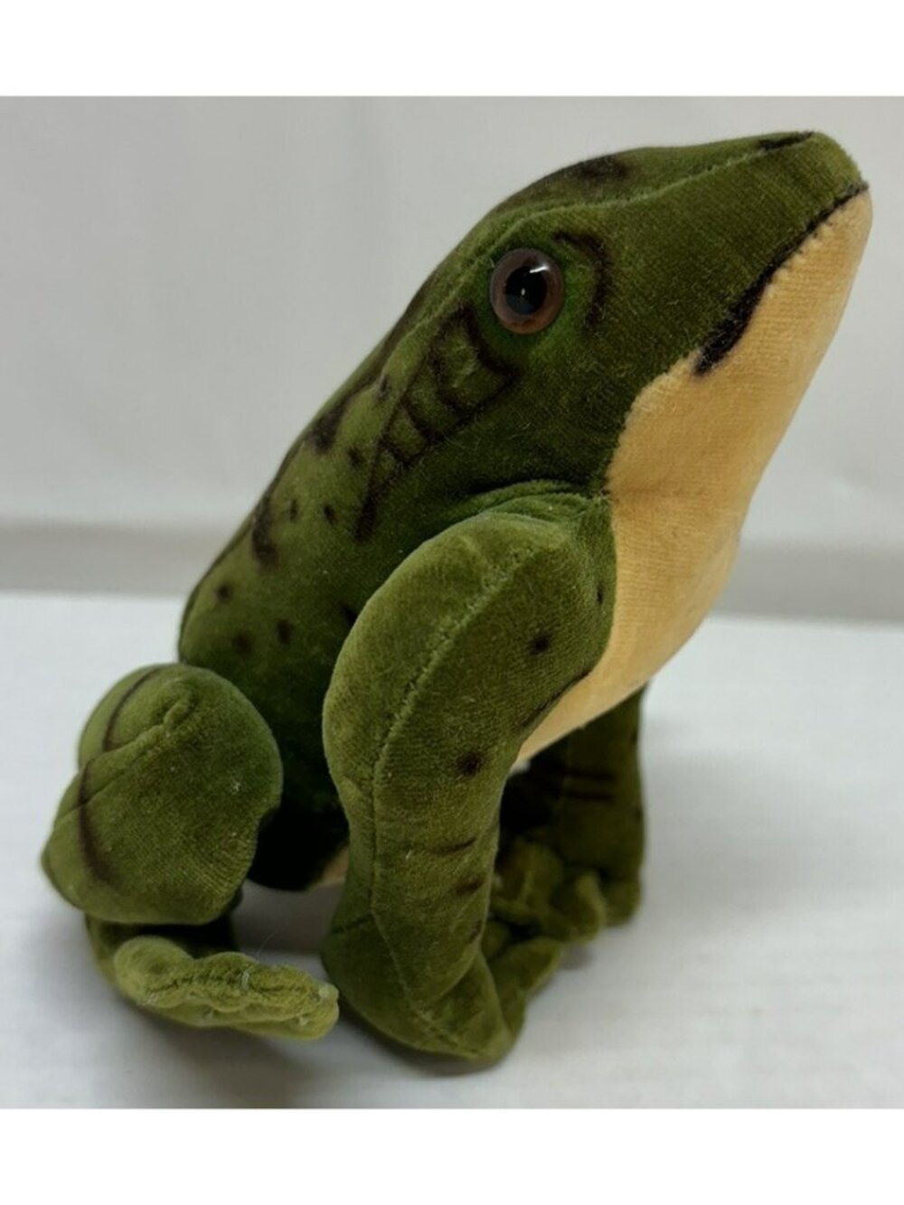 BUTTON & YELLOW TAG Vintage STEIFF Froggy Sitting Velveteen Frog Glass Eyes 3410